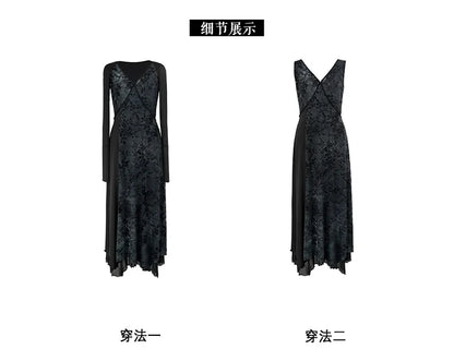 Retro V-Neck A-Line Tie-Dye Dress Set