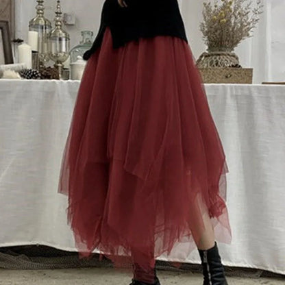 Black Gothic Tulle Midi Skirts