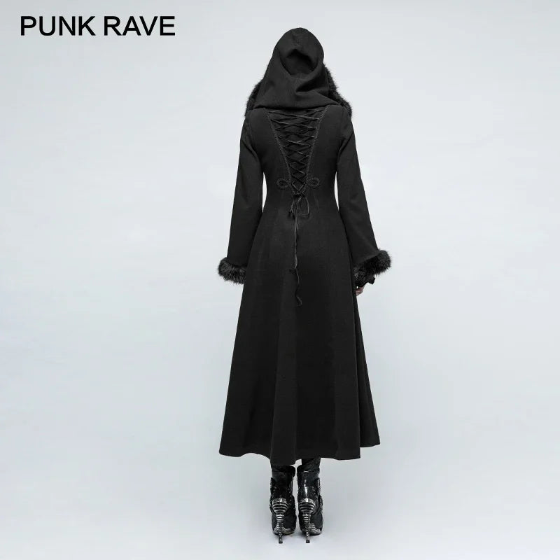 Gothic Winter Coat Women Black Disc Flowers