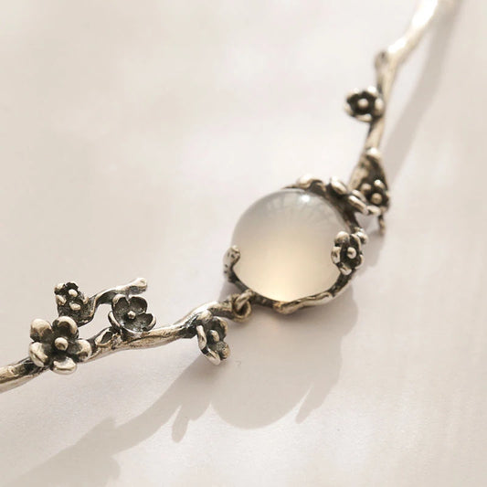 Moonlit Blossom Chalcedony Charm Bracelet