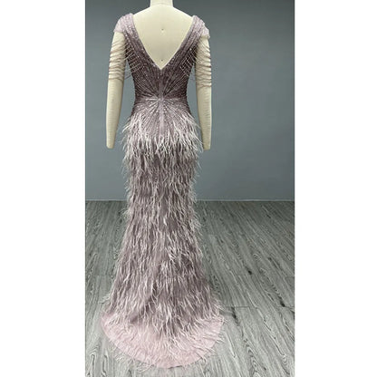 Pink Feathers Evening Dresses