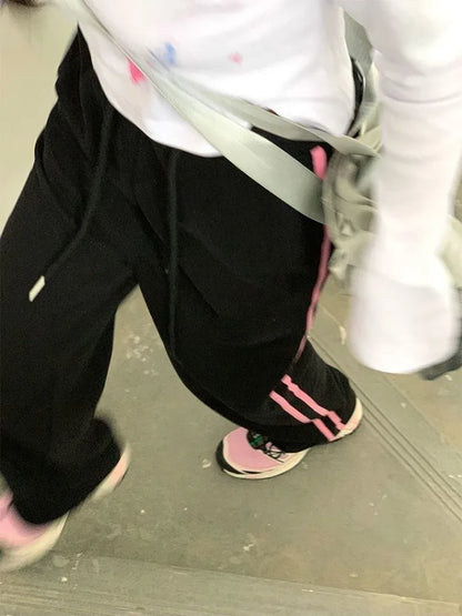 Pink Striped Sweatpants Women Vintage