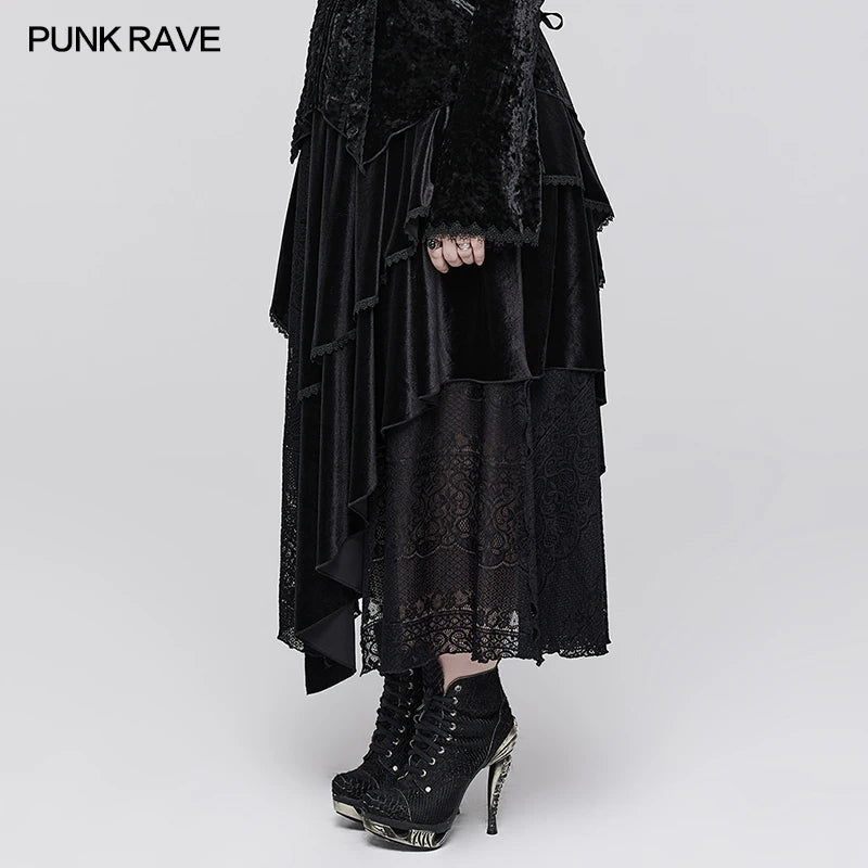 Gothic Velvet and Lace Multi-piece Black Long Skirts