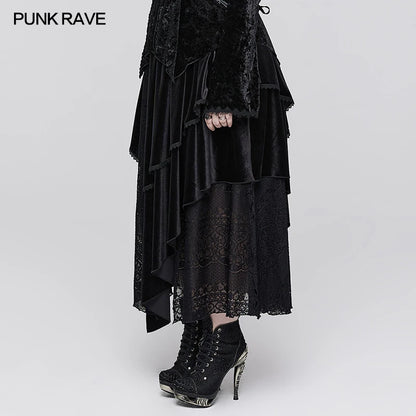 Gothic Velvet and Lace Multi-piece Black Long Skirts