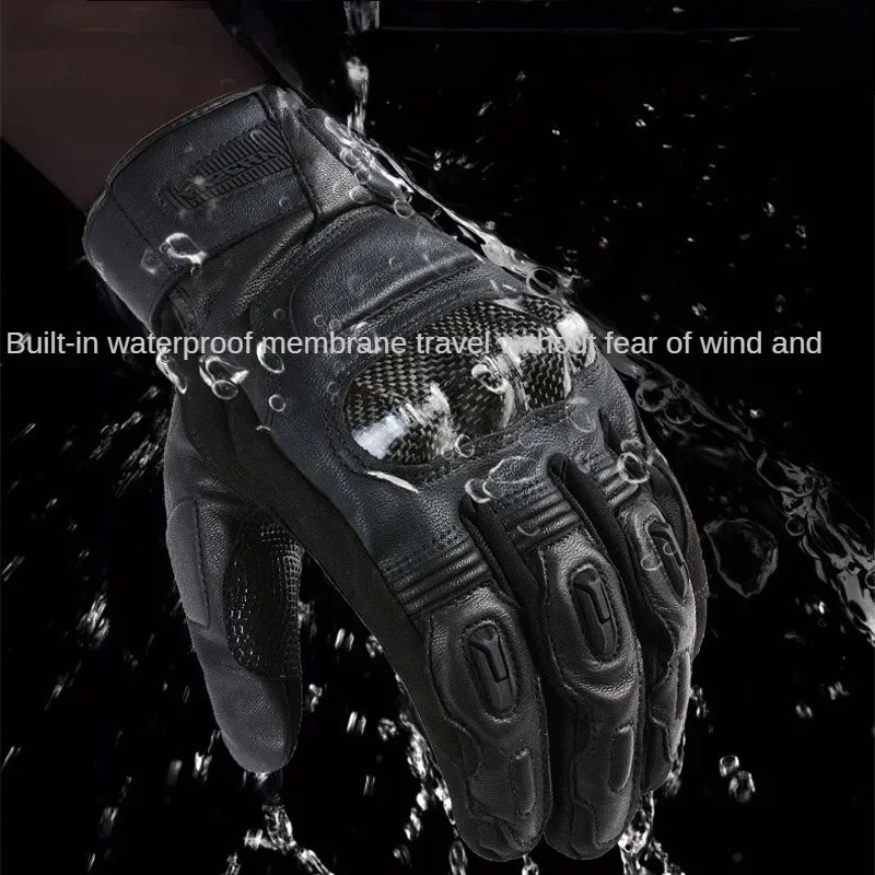 LYSCHY Winter Waterproof Leather Motorcycle Gloves