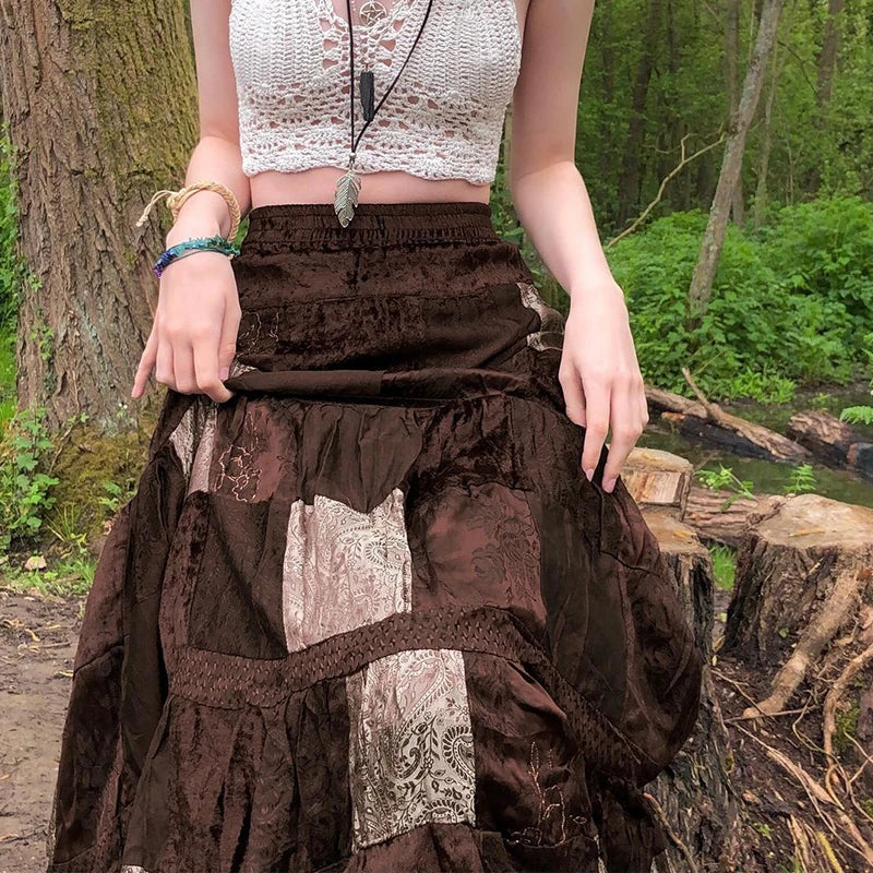 Elegant Pleated Brown A-Line Skirt for Women