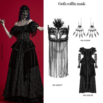 Gothic Fringed Lace Coffin Eye Mask