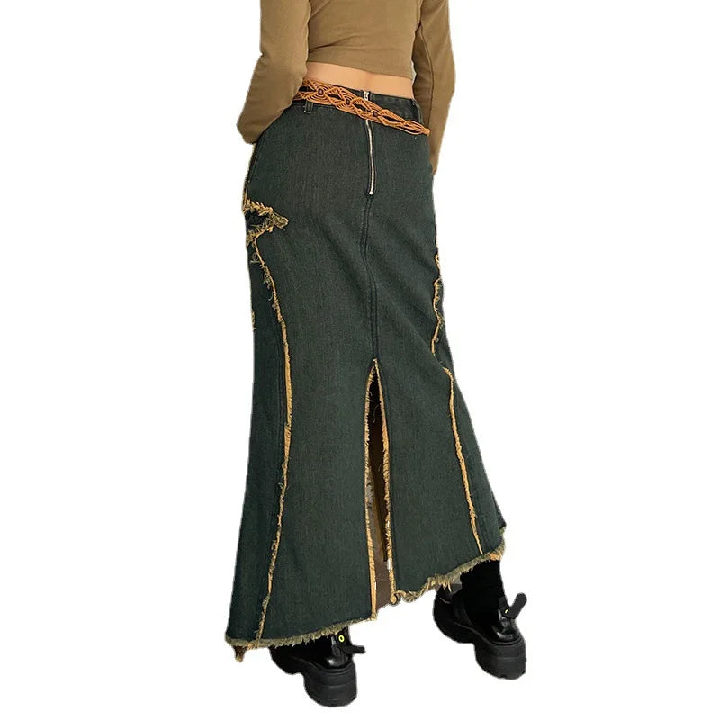 Casual Loose Tassel Long Women Denim Skirts