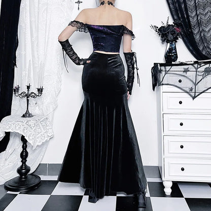 Mall Goth Velvet Steampunk Long Skirt