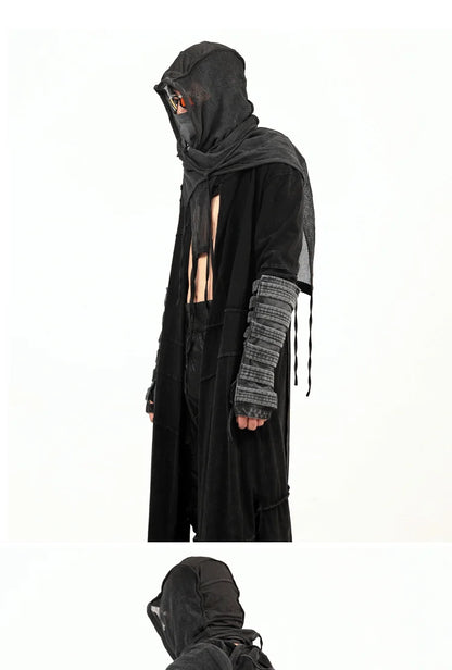 Gothic Vintage Distressed Hooded Cape Windbreaker