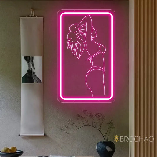 Neon Lights Lady Bathroom Decor