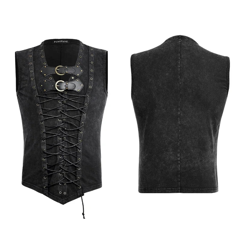 Black Punk Rock Cotton Vest for Men