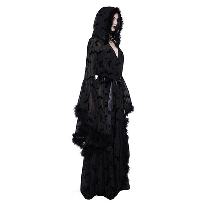 Bat Lace-Up Hooded Cape Dress