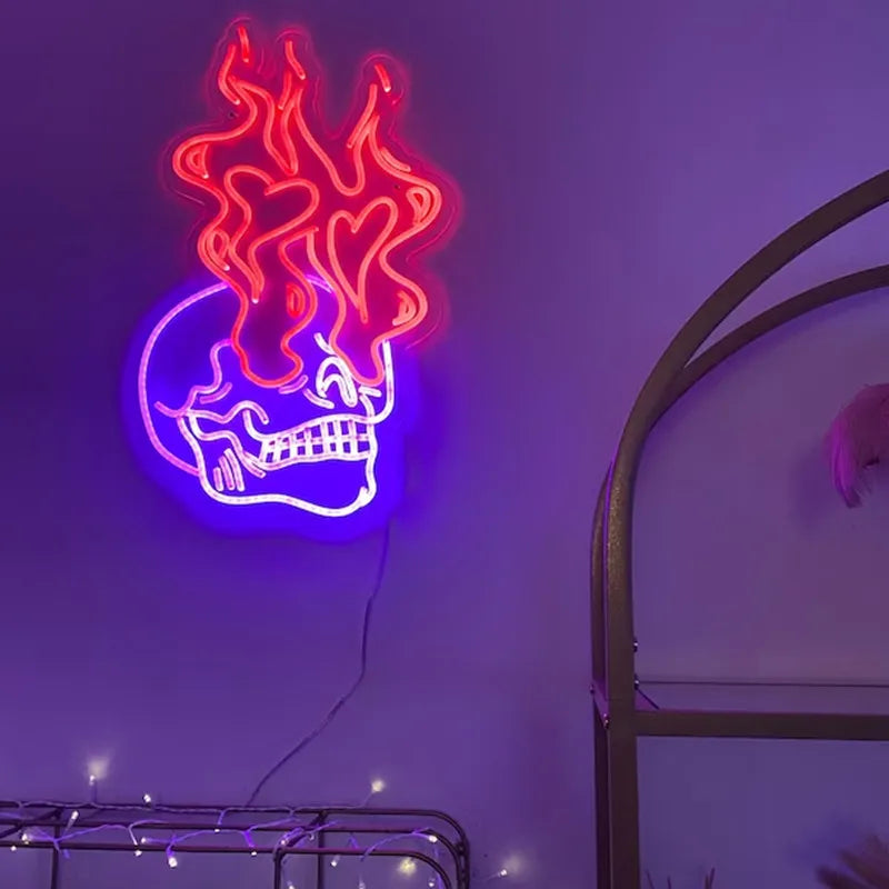 Custom Neon Skull Light - Handmade Wall Art Decor