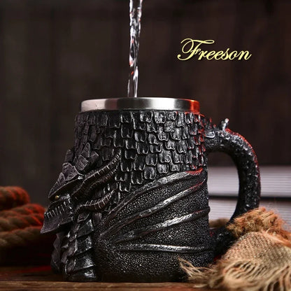 Medieval Dragon Resin Stainless Steel Mug 600ml Retro