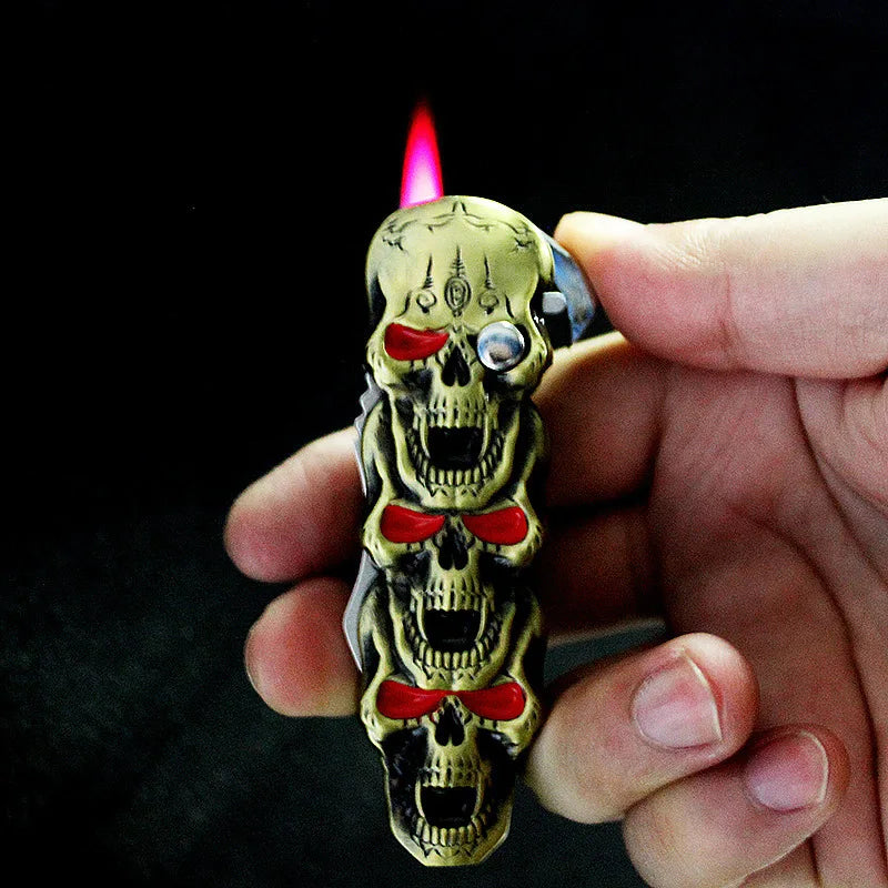 Skull Head Windproof Lighter with Knife