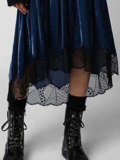 Velvet Lace Stitching Skirt