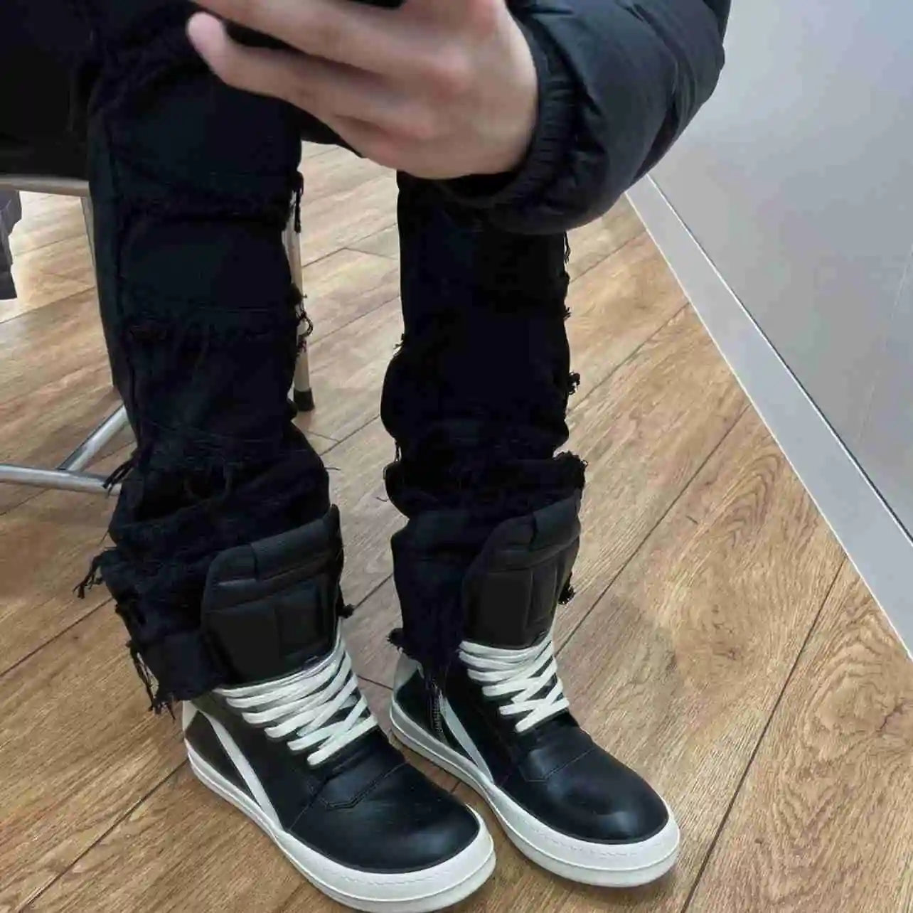 black erosion damaged rough high street jeans