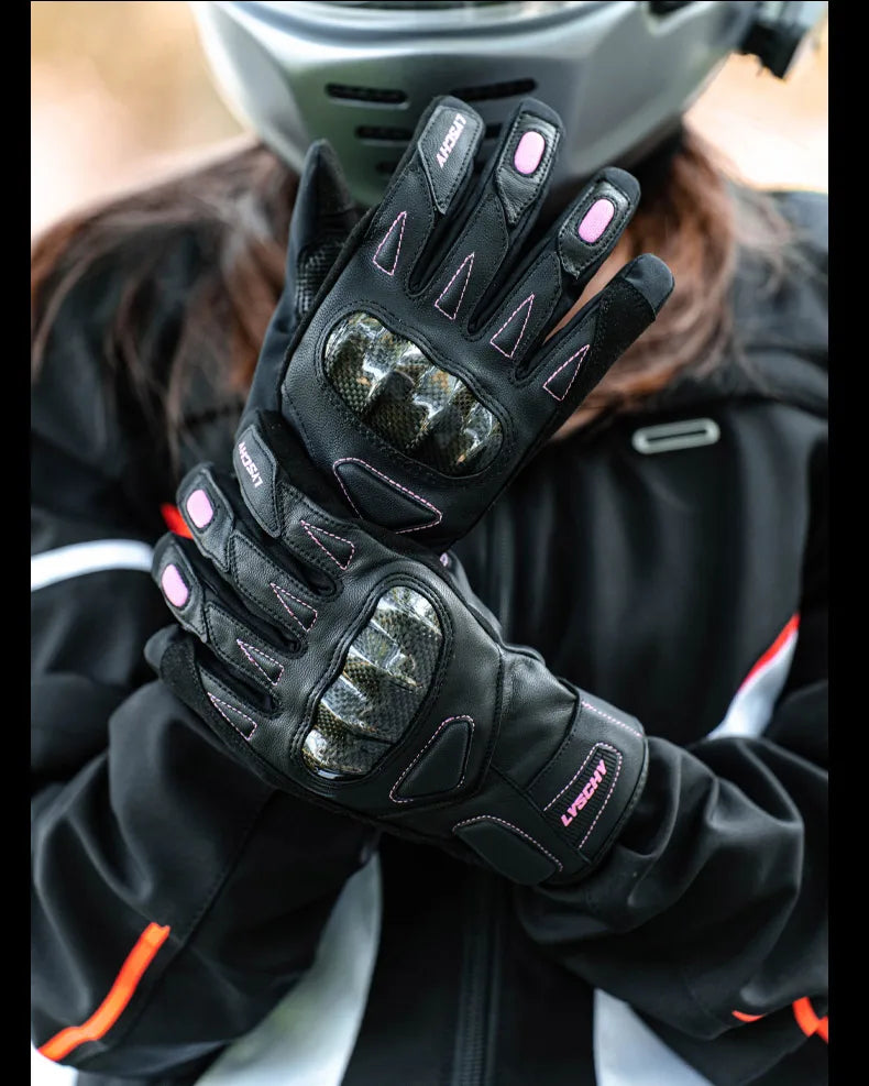 LYSCHY Winter Waterproof Leather Motorcycle Gloves