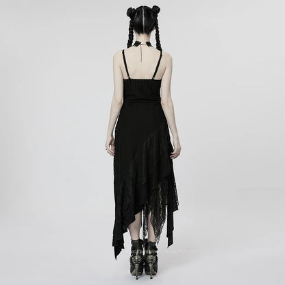 Gothic Elegance: Irregular Mesh Slip Dress