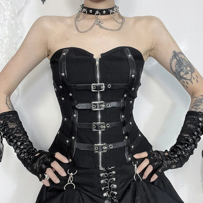 Grunge Gothic Zip Corset Tank Top