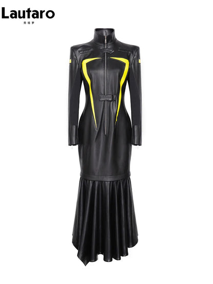 Lautaro Luxe Red & Black Patchwork Maxi Dress