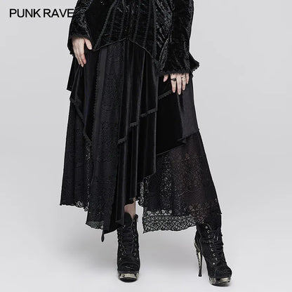 Gothic Velvet and Lace Multi-piece Black Long Skirts