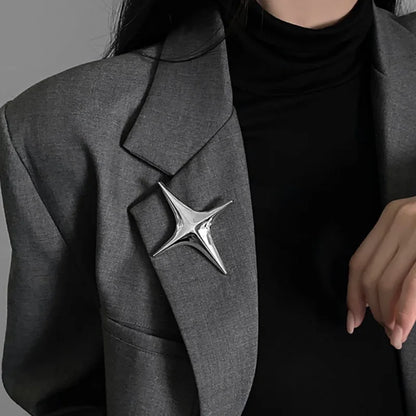 Silver Color Metal Cross Star Brooches