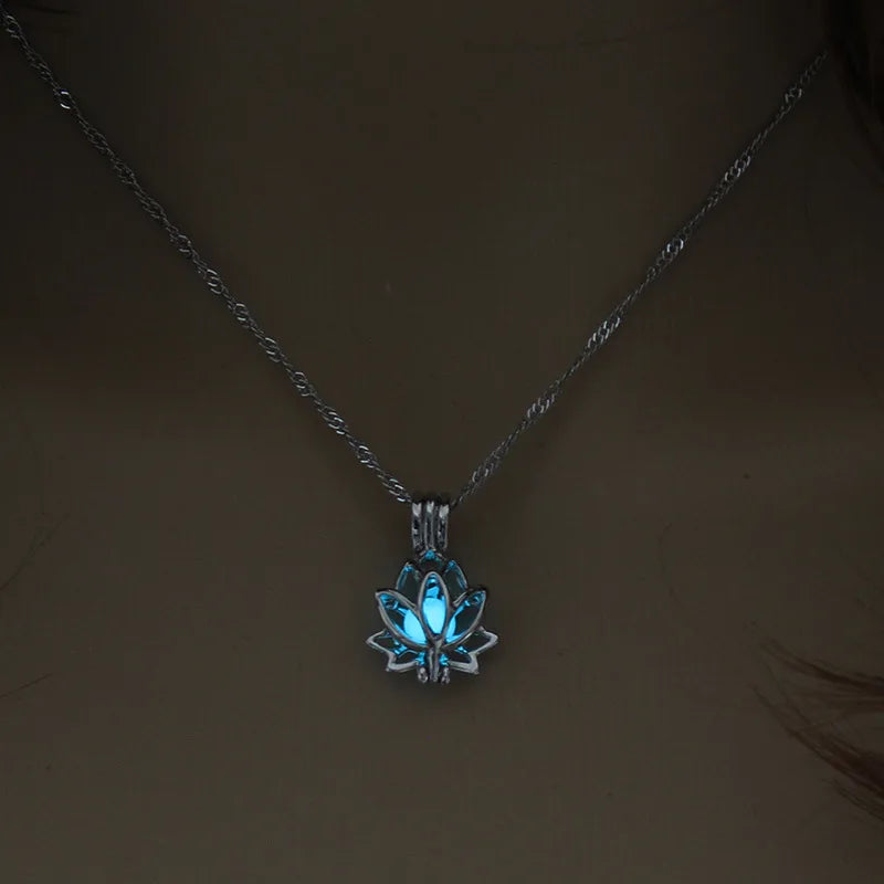 Moonlit Lotus: Glow-in-the-Dark Pendant Necklace