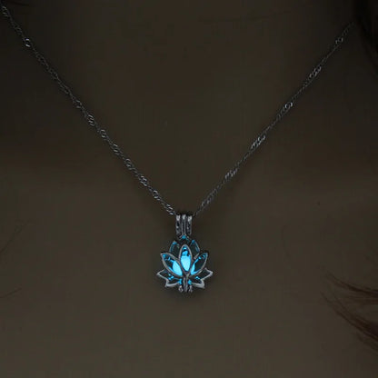 Moonlit Lotus: Glow-in-the-Dark Pendant Necklace