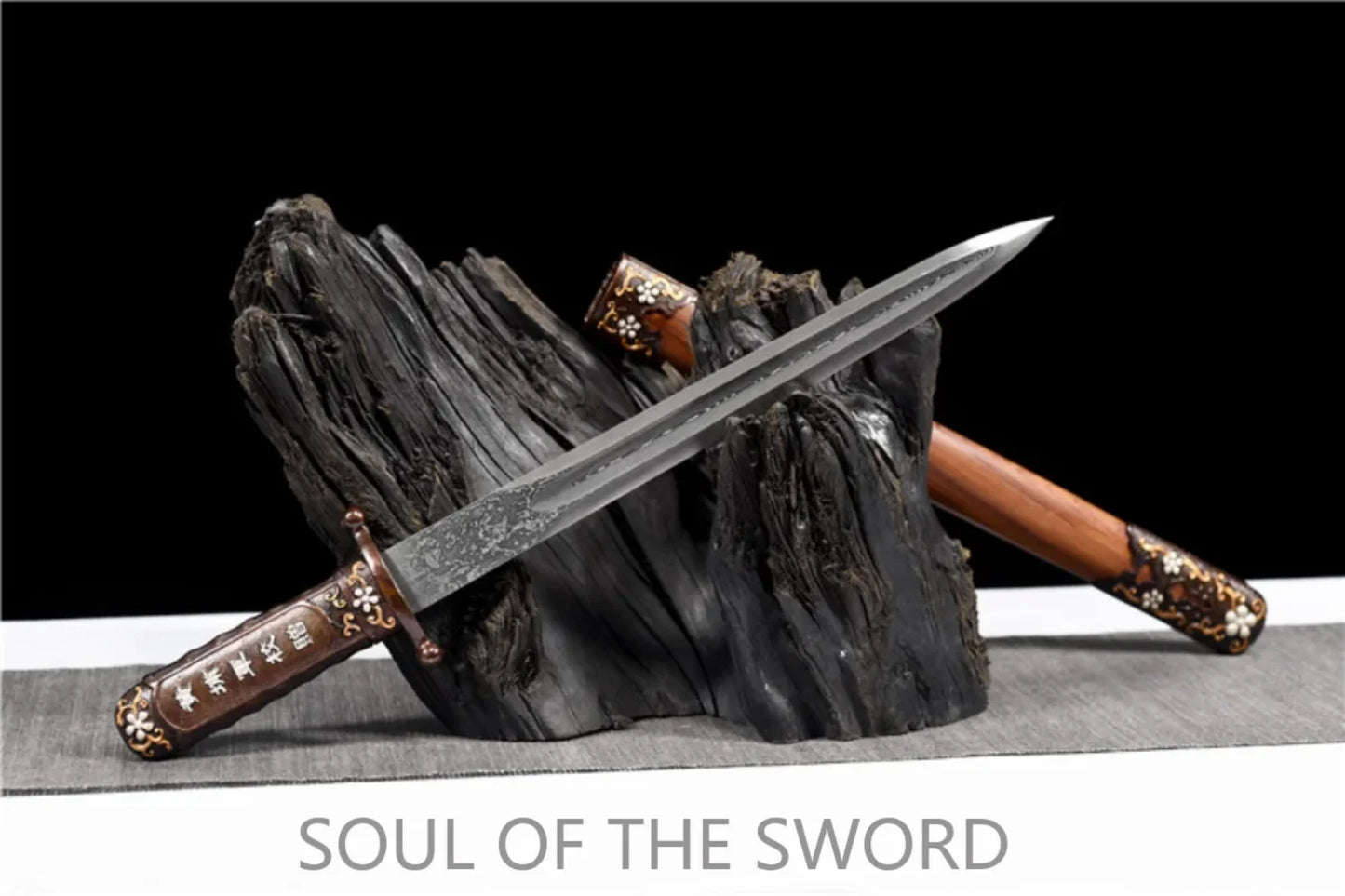 Damascus Kung Fu Dagger - Copper Handle, Premium