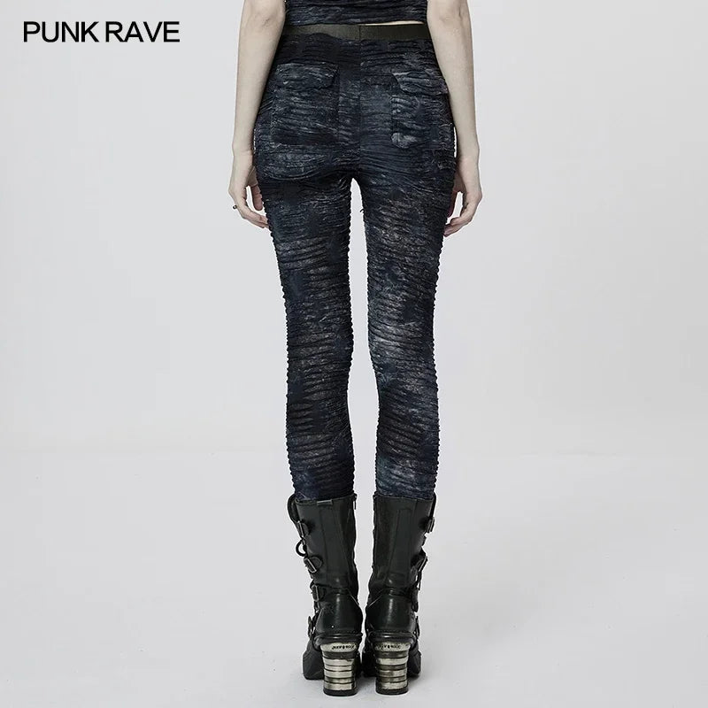 Gothic Ripped Tie-dye Decayed Leggings Punk Daily Skinny Trouser