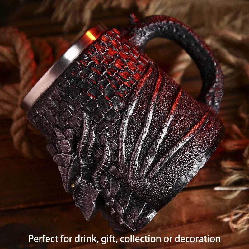 Medieval Dragon Resin Stainless Steel Mug 600ml Retro