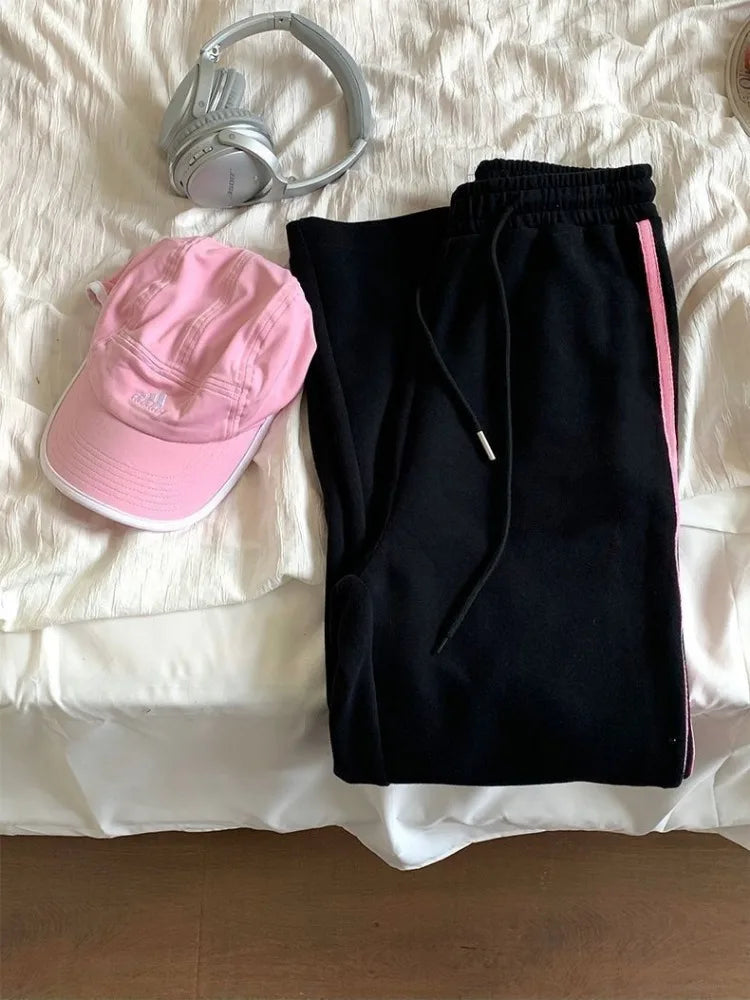Pink Striped Sweatpants Women Vintage