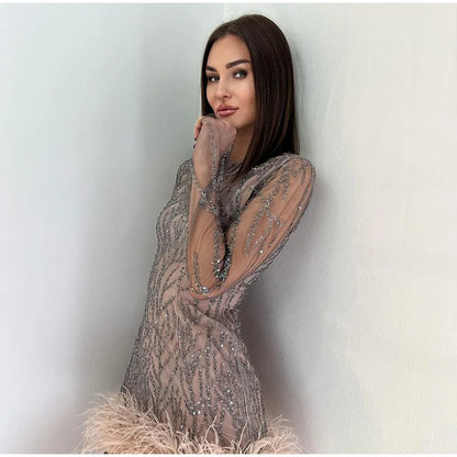 Product Name: Luxe Feather Sequin Mini Dress