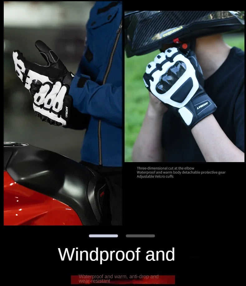 LYSCHY Winter Waterproof Leather Motorcycle Gloves