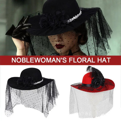 Elegant Feather Floral Women Hat Vintage Felt