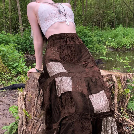 Long Summer  Brown Pleated Elegant Skirts