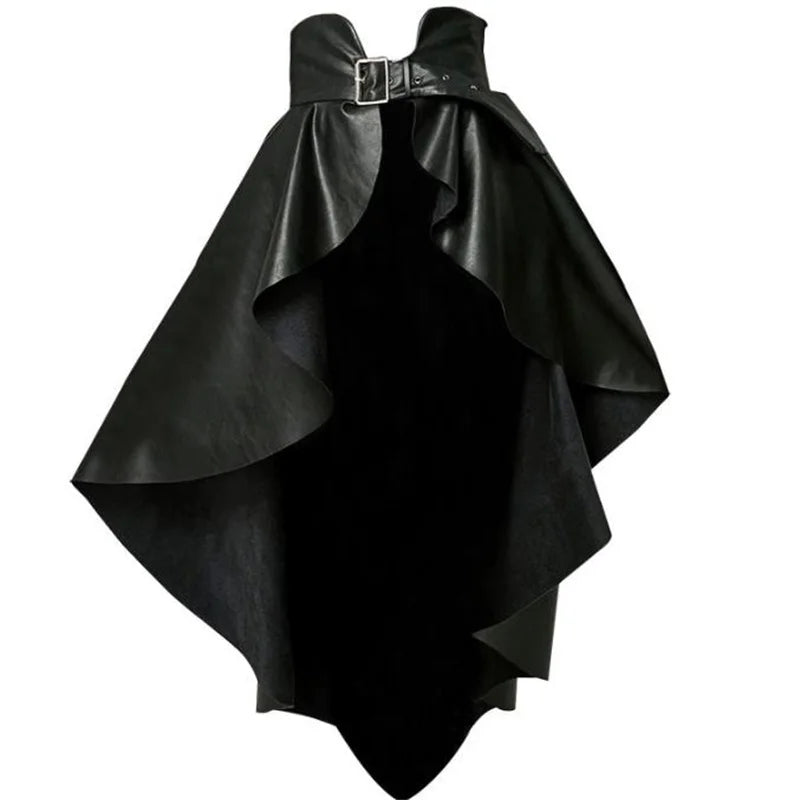 New PU leather skirt women irregular long skirt