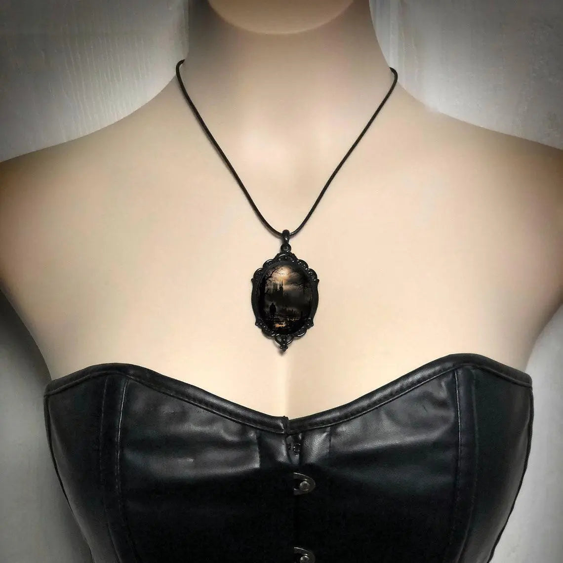 Gothic Retro Castle Cameo Necklace