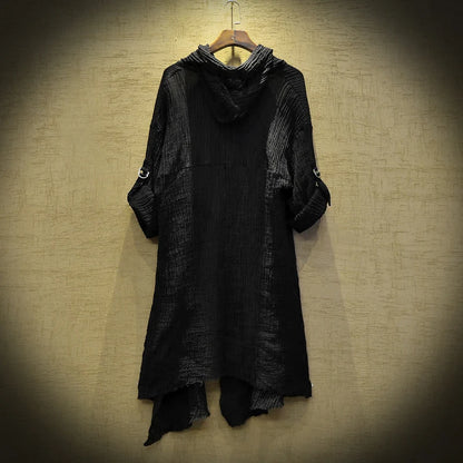 Coat Black robe Translucent Linen cloak