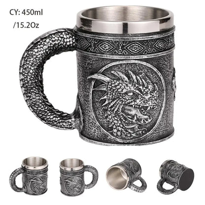 Medieval Dragon Resin Stainless Steel Mug 600ml Retro