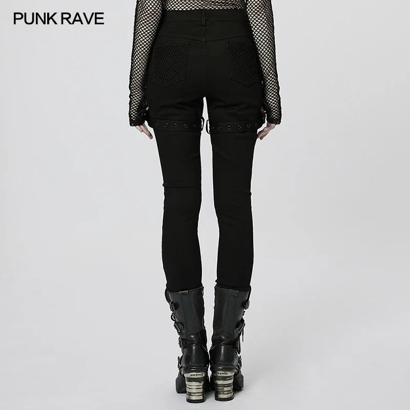 Punk Rave Women's Mesh & Denim Slim Pants