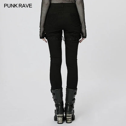 Punk Rave Women's Mesh & Denim Slim Pants