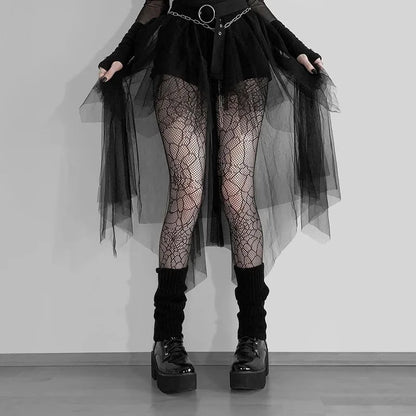 Gothic Mesh High-Waisted Asymmetrical Skirt