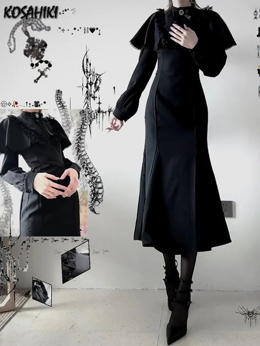 Gothic Lace Bow Dress — Y2K Streetwear