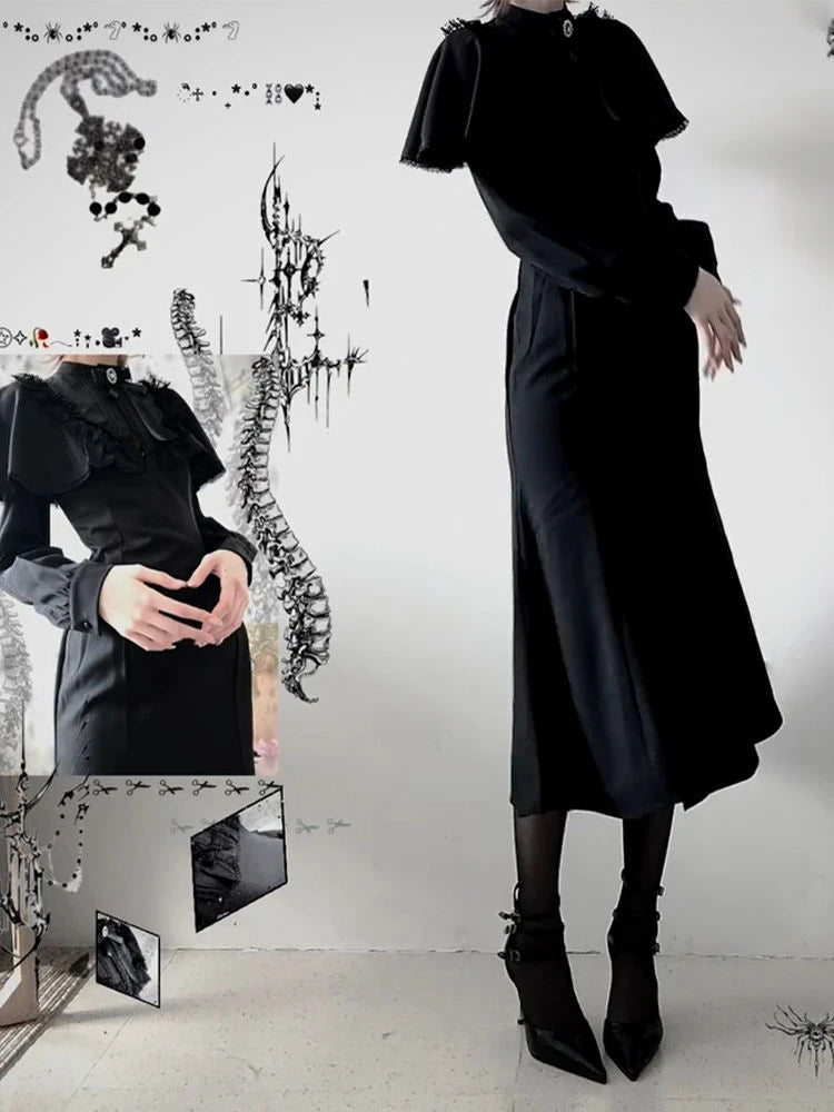 Gothic Lace Bow Dress — Y2K Streetwear