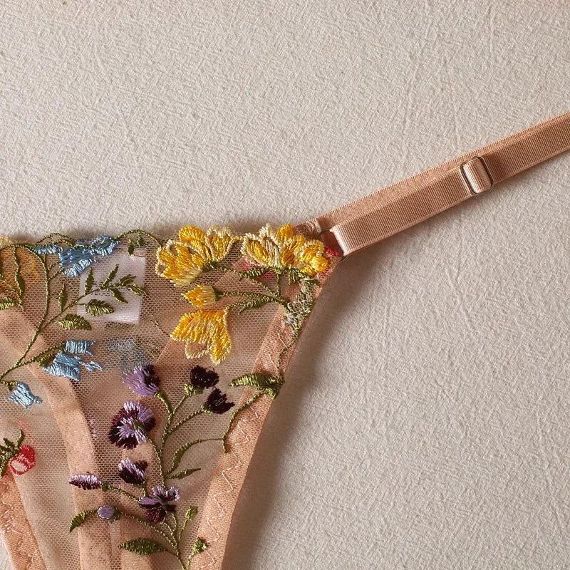 Boho Floral Sheer Lingerie Set: Bra & Panty Duo