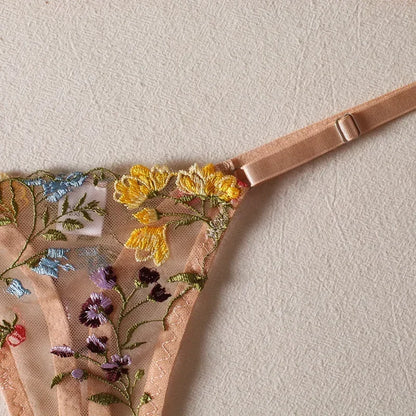 Boho Floral Sheer Lingerie Set: Bra & Panty Duo