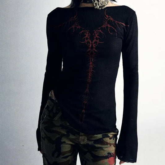 Retro Long Sleeve Tee Goth Punk Streetwear